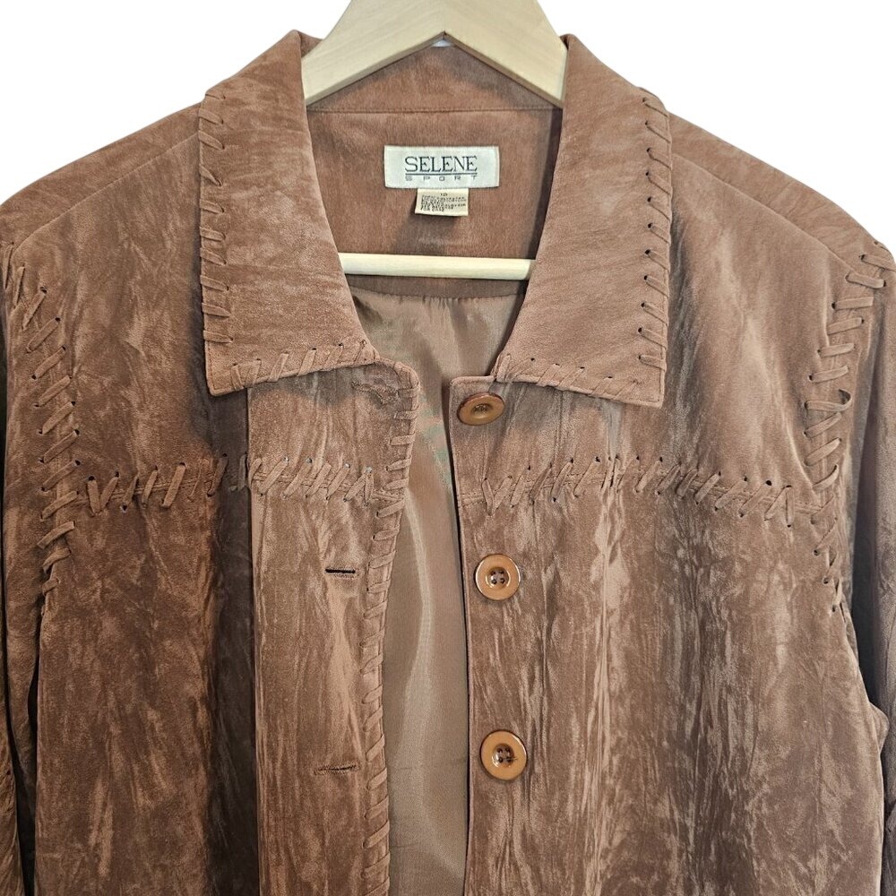 Vintage Selene Faux Suede Western Jacket Brown Button Front Blazer Size 12 - Picture 4 of 12